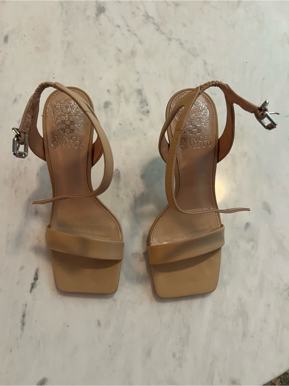 Vince Camuto Tan Square-Toe Strap Heels